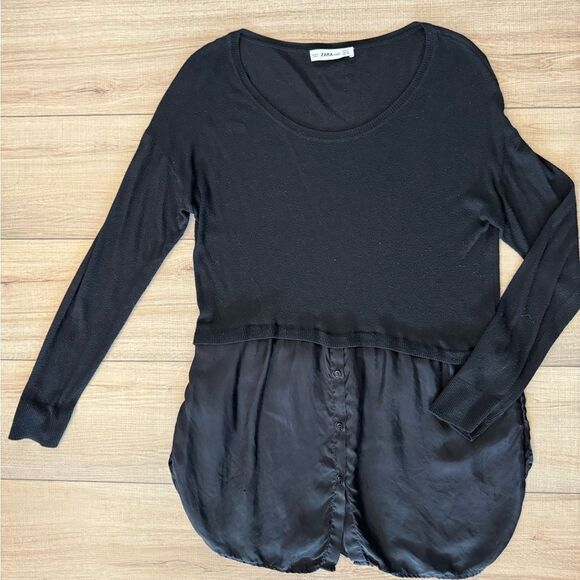 Zara knit m medium top sweater with linen button down bottom black women’s - Picture 2 of 3